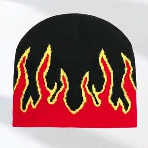 Flame Design Beanie - Black and Red